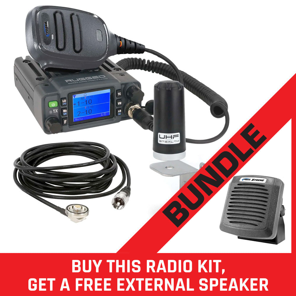 Radio Kit Lite - GMR25 Waterproof GMRS Mobile Radio with Stealth Antenna - BUNDLE with FREE Xtreme Waterproof Speaker
