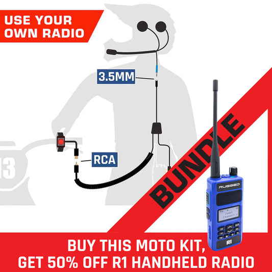 SUPER SPORT Moto Kit Without Radio - Includes Helmet Kit, Harness, and Handlebar Push-To-Talk - BUNDLE with R1 Handheld Radio