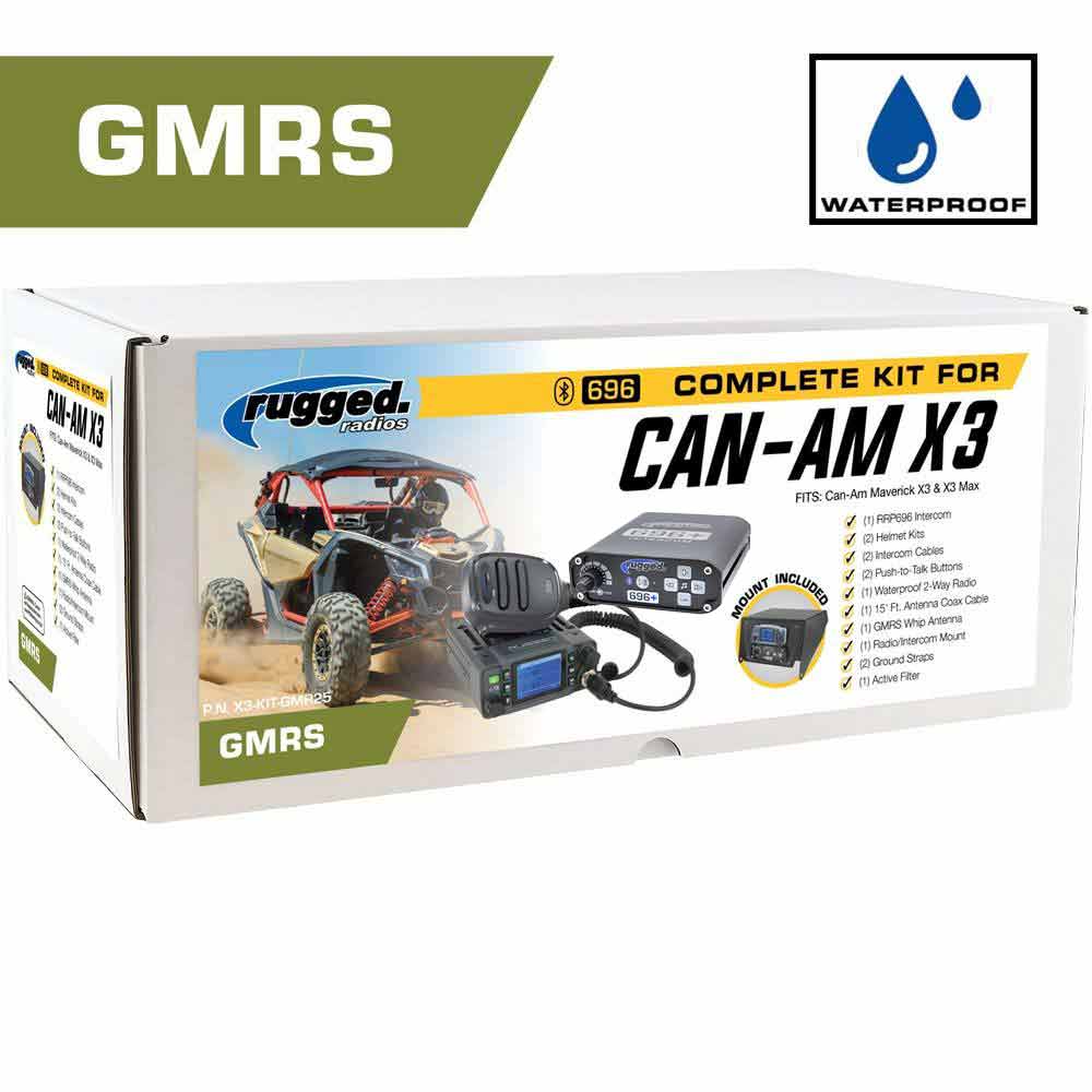 Waterproof GMRS Radio - Can-AM X3 Complete UTV Communication Intercom Kit with Top Mount